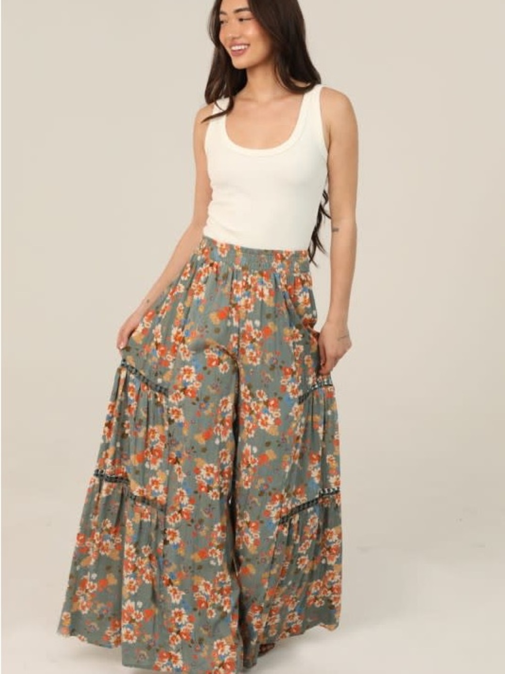 Wide Leg Floral Pants w/Inserts